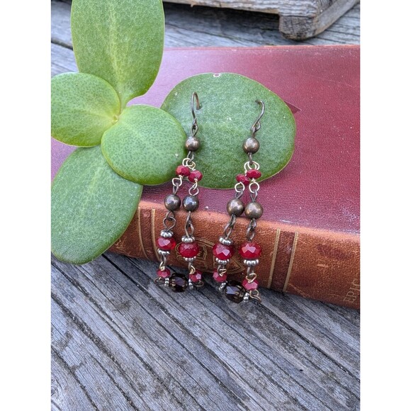 Vintage Bohemian Red Dangle Earrings - Picture 2 of 10